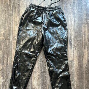 Forever 21 Black Faux Leather Jogger Pants – Shiny Elastic Waist, Size S